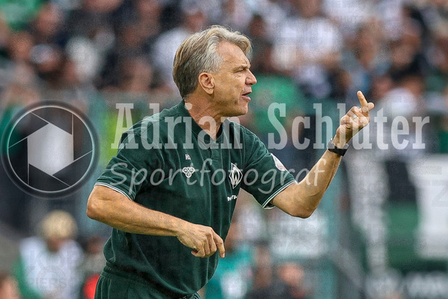 Borussia Mönchengladbach vs SV Werder Bremen - Bundesliga  | Mönchengladbach, Deutschland, 14.09.25:   Trainer Horst Steffen (SV Werder Bremen) gestikuliert, Gestik waehrend des Spiels der Bundesliga zwischen Borussia Mönchengladbach vs SV Werder Bremen im Stadion im Borussia Park(Foto von Brauer-Fotoagentur / Adrian Schlueter)