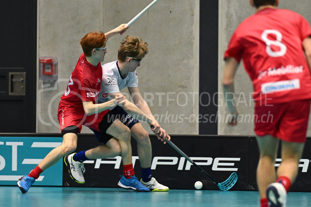 Switzerland B U19 vs Finland U19 - 2. February 2024 | Switzerland B U19 vs Finland U19
U19 Men International Matches in Switzerland
GoEasy Arena, Siggenthal Station
Switzerland forward #13 Levi Walser tackling his opponent.
Credit: Markus Aeschimann | <a href="https://www.markus-aeschimann.ch">Sportfotografie Markus Aeschimann</a> | <a href="https://www.instagram.com/sportfotografie.aeschimann">@sportfotografie.aeschimann</a> - Realisiert mit Pictrs.com