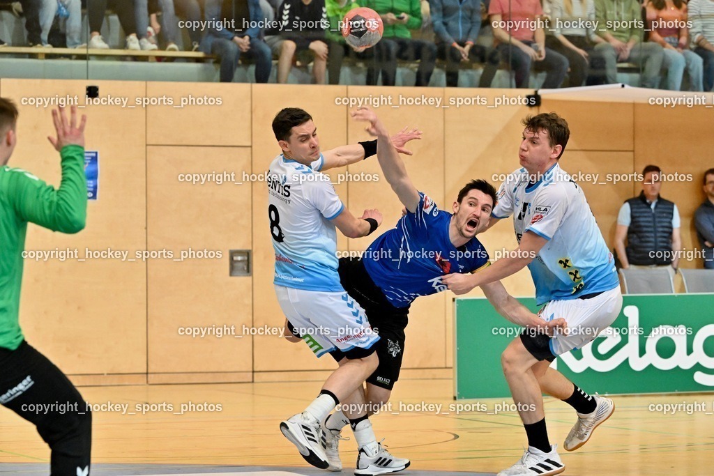 SC Ferlach vs. HSG Bärnbach/Köflach 30.3.2024 | #23 KOCBEK Jure SC Ferlach, #15 Knez Domen HSG Bärnbach, SC Ferlach vs. HSG Bärnbach/Köflach 30.3.2024, SC Ferlach vs. HSG Bärnbach/Köflach am 30.03.2024 in Ferlach (Ballspielhalle Ferlach), Austria, (Photo by Bernd Stefan)