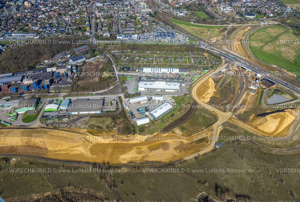 Wesel240310601 | Luftbild, Lippemündungsraum NSG Naturschutzgebiet Lippemündung, Baustelle Südumgehung B58n, Kleingartenverein, Wesel, Nordrhein-Westfalen, Deutschland