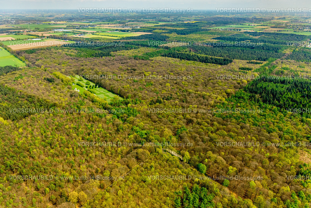 Kleve240402559KleverReichswaldForestWarCemetery | Luftbild, Reichswald Forest War Cemetery, britischer Militärfriedhof Ehrenfriedhof und Kriegsgräberfriedhof, Mischwald Waldgebiet, Materborn, Kleve, Niederrhein, Nordrhein-Westfalen, Deutschland