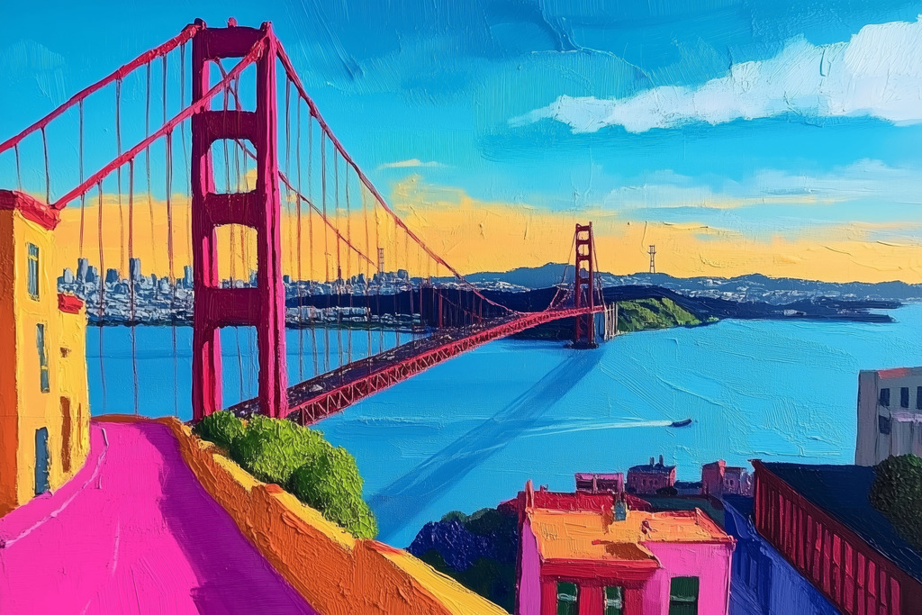 2501023 - Golden Gate | Blick auf die Golden Gate Brücke in San Francisco im Stil eines modernen Gemäldes.