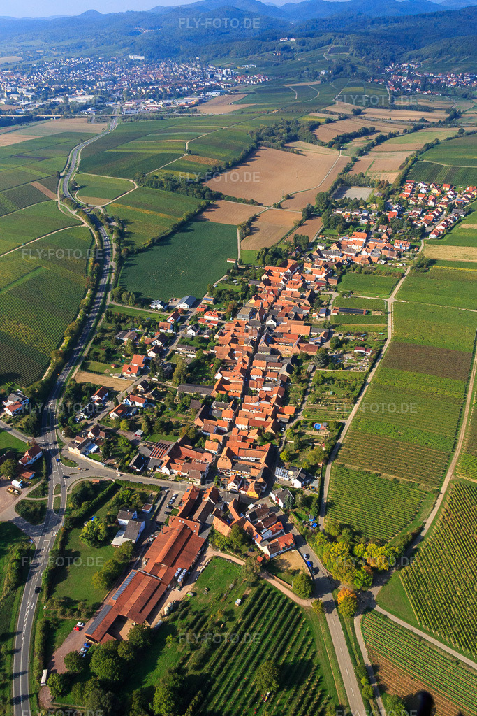 Luftbild: Dorfansicht aus Osten in Niederhorbach im Bundesland Rheinland-Pfalz in Deutschland. Foto: IMG_084487.jpg vom 03.10.2015 durch Werner Riehm/FLY-FOTO.de