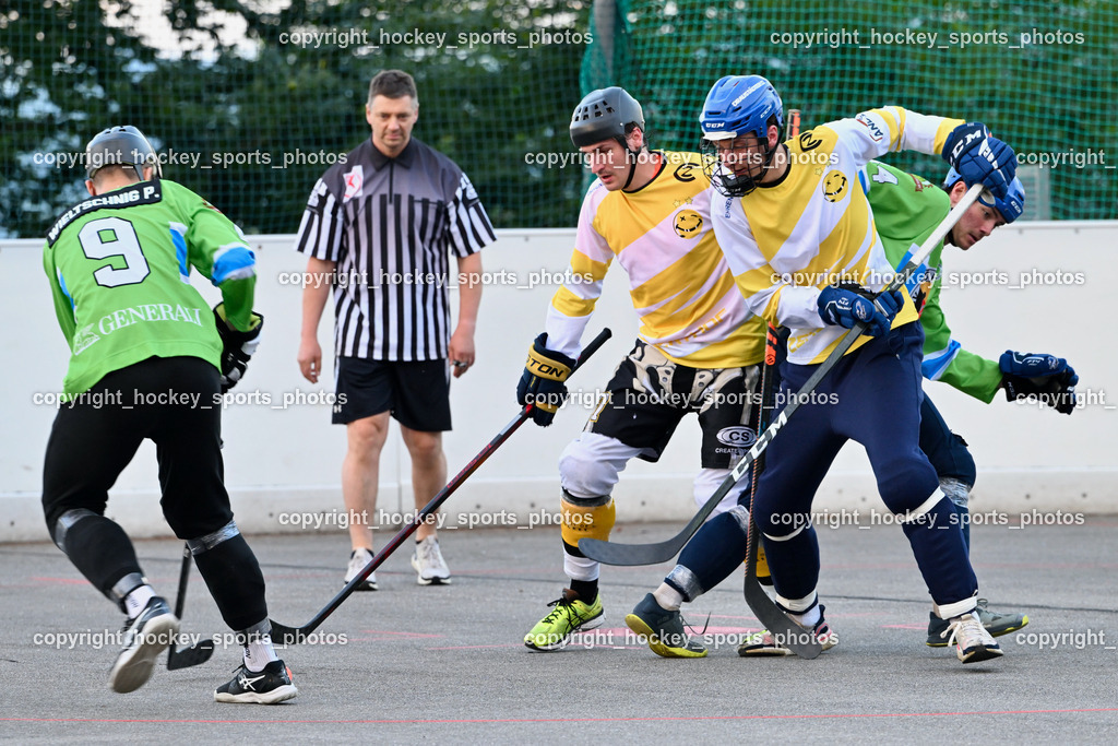 SV Askö Ballhockey Villach vs. Team Zehenthof 15.6.2023 | #9 Wieltschnig Paolo, ALTERSBERGER Roland Referee, #8 WUNTSCHEK Dominik, #19 ANDRIC Niklas