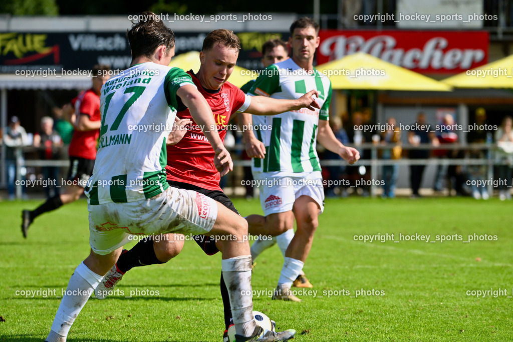 SV Falle Maria Gail vs. SV Feldkirchen | #17 Samuel Müllmann SV Feldkirchen, #11 Philipp Stotz SV Falle Maria Gail, SV Falle Maria Gail vs. SV Feldkirchen, SV Falle Maria Gail vs. SV Feldkirchen am 14.09.2025 in Villach (Sportplatz Maria gail), Austria, (Photo by Bernd Stefan)