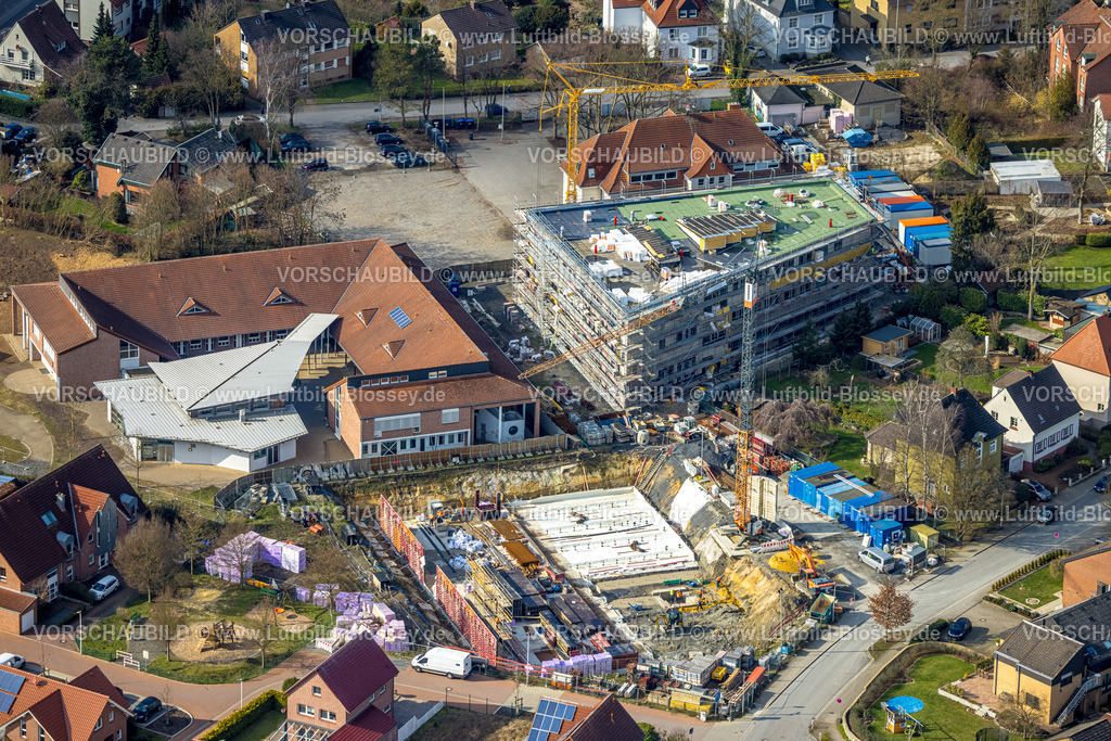 Hamm230215428 | Luftbild, Baustelle mit Neubau und Sanierung Arnold-Freymuth-Gesamtschule / Falkschule, Stadtbezirk Herringen, Hamm, Ruhrgebiet, Nordrhein-Westfalen, Deutschland