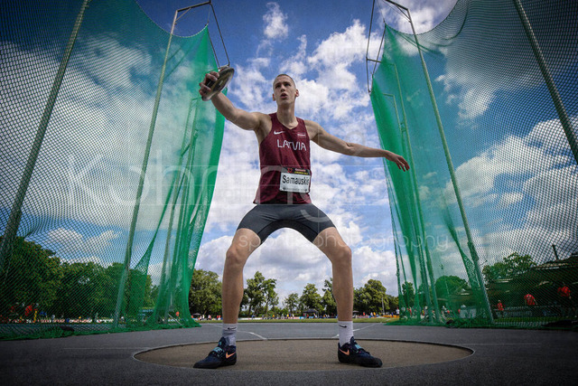 Juniorengala 2026; Mannheim, 14.06.2026 | MANNHEIM, GERMANY - JUNE 14, 2026 : Toms Samauskis (LAT/Latvia) competing in the men’s U20 discus throw during the Juniorengala 2026 at Michael-Hoffmann-Stadion on June 14, 2026 in Mannheim, Germany.