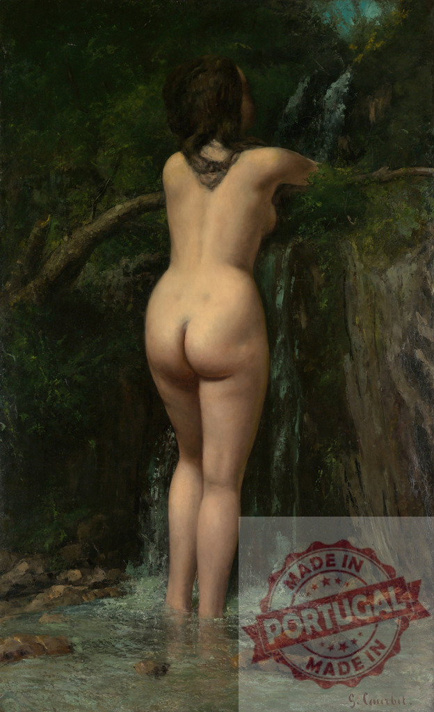 Gustave Courbet Gustave Courbet The Bather painting a nude woman | Gustave Courbet painting showing a standing nude woman bathing in a stream near a waterfall - Realisiert mit Pictrs.com