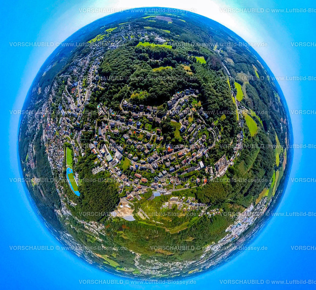 Ennepetal240890774SiedlungBrunnenstrasse | Luftbild, Wohnsiedlung Waldsiedlung Brunnenstraße, Erdkugel, Fisheye Aufnahme, Fischaugen Aufnahme, 360 Grad Aufnahme, tiny world, little planet, fisheye Bild, Milspe, Ennepetal, Ruhrgebiet, Nordrhein-Westfalen, Deutschland