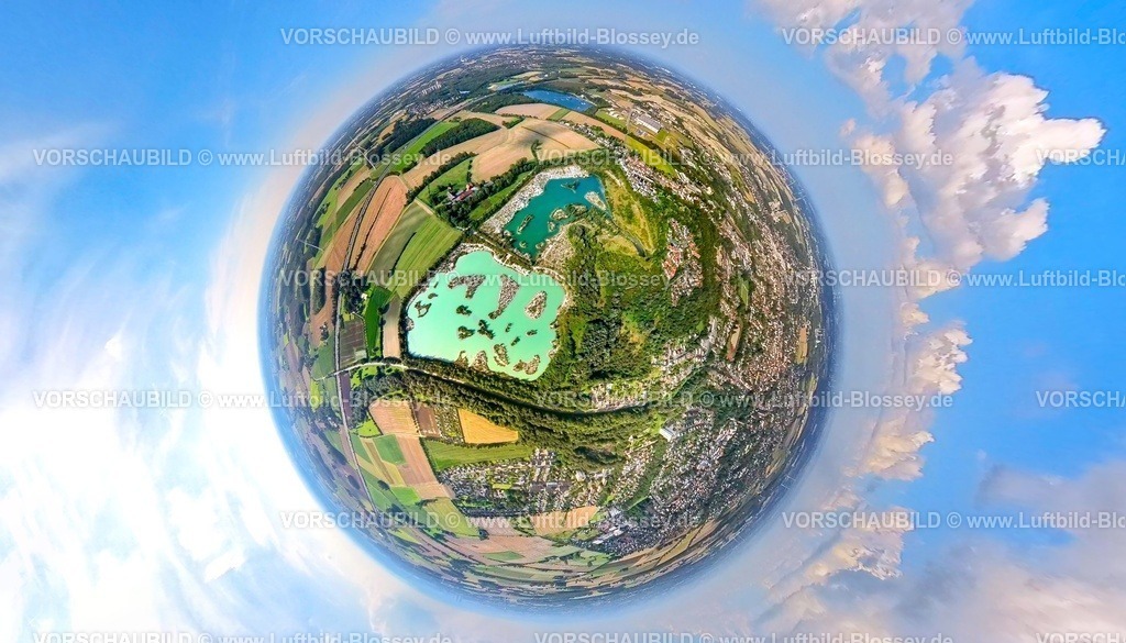 Beckum230891019 Dyckerhoffsee Blaue Lagune-topaz | Luftbild, Blaue Lagune Dyckerhoffsee, Naturschutzgebiet und türkisfarbenes Wasser, WerseRadweg, Erdkugel, Fisheye Aufnahme, Fischaugen Aufnahme, 360 Grad Aufnahme, tiny world, Beckum,  Münsterland, Nordrhein-Westfalen, Deutschland