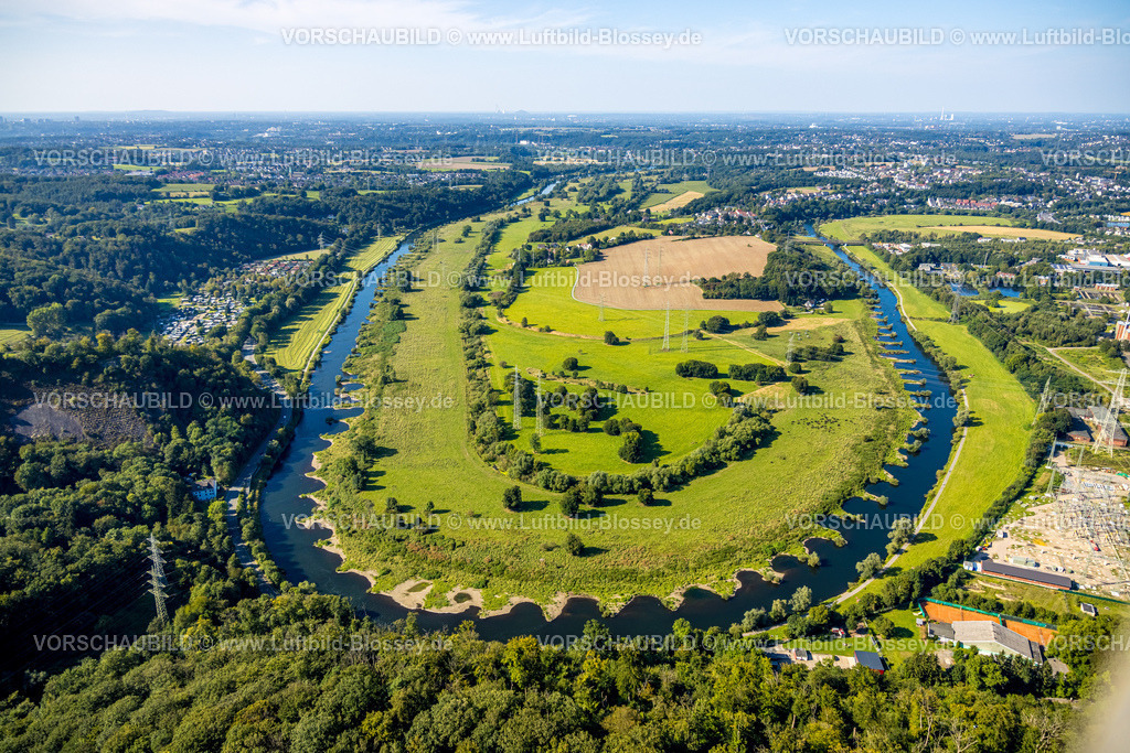 Hattingen240810344 | Luftbild, Hattinger Ruhrschleife, Naturschutzgebiet Ruhraue Winz, Fluss Ruhr mit kleinen Buhnen, Winz, Hattingen, Ruhrgebiet, Nordrhein-Westfalen, Deutschland