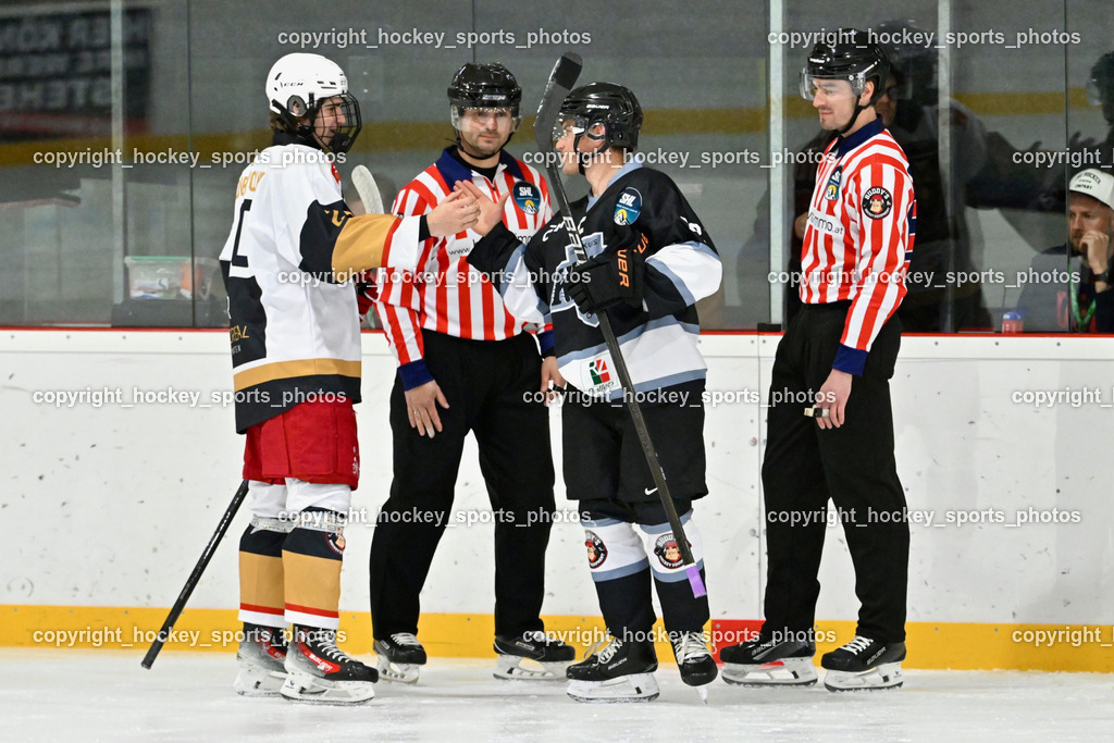 Kuss & Kuss Kings vs. Golden Bulls | #82 Paul Reiner Kuss &amp; Kuss Kings, #20 Dobrovolny Johannes Golden Bulls, Milan Zrnic Referee, Wolfgang Puff Referee, Kuss &amp; Kuss Kings vs. Golden Bulls, Kuss &amp; Kuss Kings vs. Golden Bulls am 30.05.2025 in Ferlach (HTC Eishalle Ferlach), Austria, (Photo by Bernd Stefan)