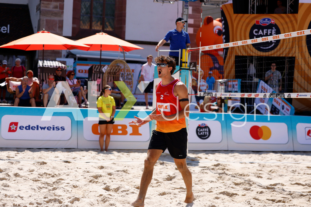 Obi BeachTour 2026 - Basel | BASEL, SWITZERLAND - JULY 18: SIMON LEFFLER (SUI) during the Obi BeachTour 2026 match between ALLEMANN / LEFFLER (SUI) and MASSEREY / SCHNEGG (SUI) at Barfüsserplatz on July 18, 2026 in Basel, Switzerland. - Realisiert mit Pictrs.com