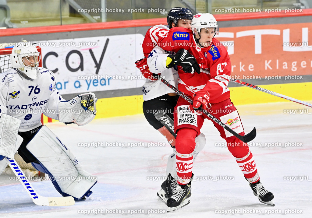 EC KAC Future Team vs. Die Adler Kitzbühl 7.10.2023 | #41 Szabad Kevin EC Kitzbühel, #87 Piuk Tobias, EC KAC Future Team vs. Die Adler Kitzbühl 7.10.2023, EC KAC Future Team vs. Die Adler Kitzbühl am 07.10.2023 in Klagenfurt (Messehalle Klagenfurt), Austria, (Photo by Bernd Stefan)