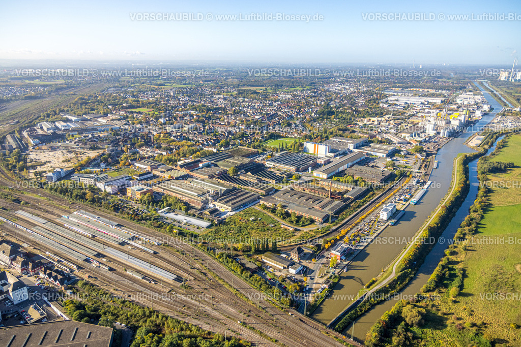 Hamm241006990 | Luftbild, Hbf Hauptbahnhof und Blick zum Hafen am Datteln-Hamm-Kanal und Fluss Lippe, Blick nach Daberg und Herringen, Fernsicht, Stadtbezirk Heessen, Hamm, Ruhrgebiet, Nordrhein-Westfalen, Deutschland