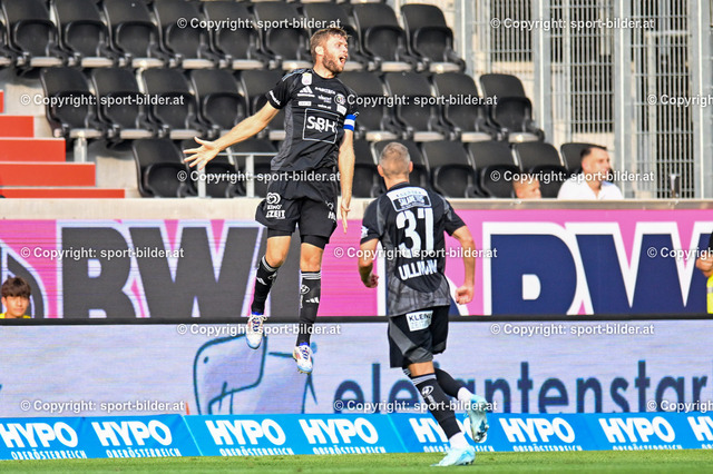 AUT, Admiral Bundesliga, LASK Linz vs RZ Wolfsberger AC | 01.09.2024, Raiffeisen Arena Linz, AUT, Admiral Bundesliga, LASK Linz vs RZ Wolfsberger AC, im Bild Dominik Baumgartner (WAC), Nicolas Wimmer (WAC)// Admiral Bundesliga Match between LASK Linz and RZ Wolfsberger AC in Linz, Austria on 2024/09/01