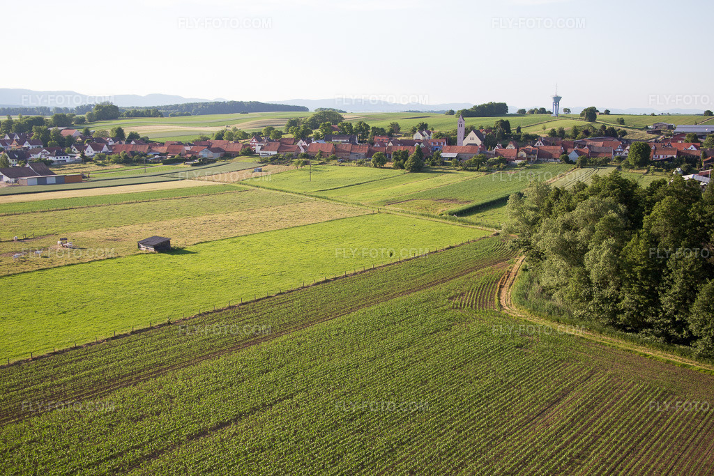 Aerial view: View of the town in Oberrœdern in the state Bas-Rhin, France.Photo: IMG_080200.jpg taken on 06/05/2015 by Werner Riehm/FLY-FOTO.comResolution of the original: 5472 x 3648 px