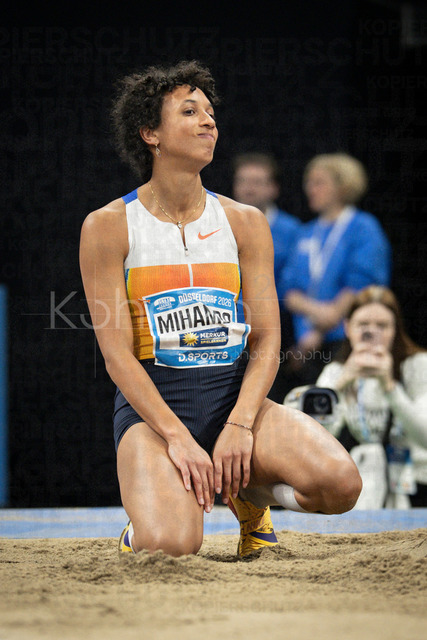 ISTAF Indoor; Duesseldorf, 24.01.2026 | DUESSELDORF, GERMANY - JANUARY 24: Not satisfied - Malaika Mihambo (GER) competing in the long jump during the ISTAF Indoor Dusseldorf at PSD Bank Dome on January 24, 2026 in Duesseldorf, Germany. 
