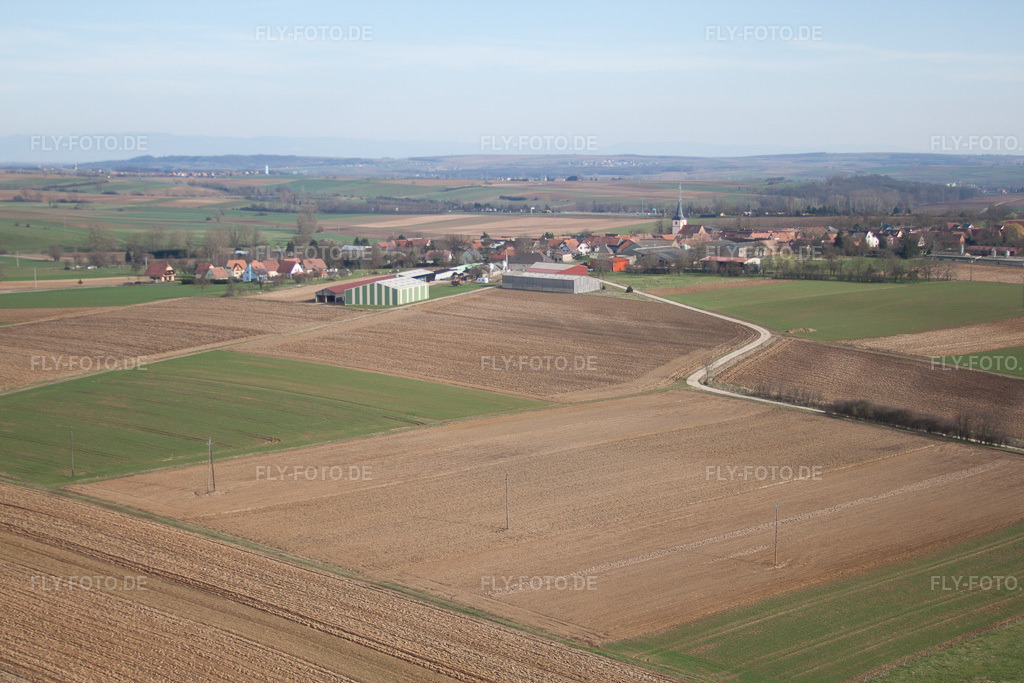 Luftbild: Ortsansicht in Printzheim im Bundesland Bas-Rhin in Frankreich. Foto: IMG_38574.jpg vom 20.03.2011 durch Werner Riehm/FLY-FOTO.de