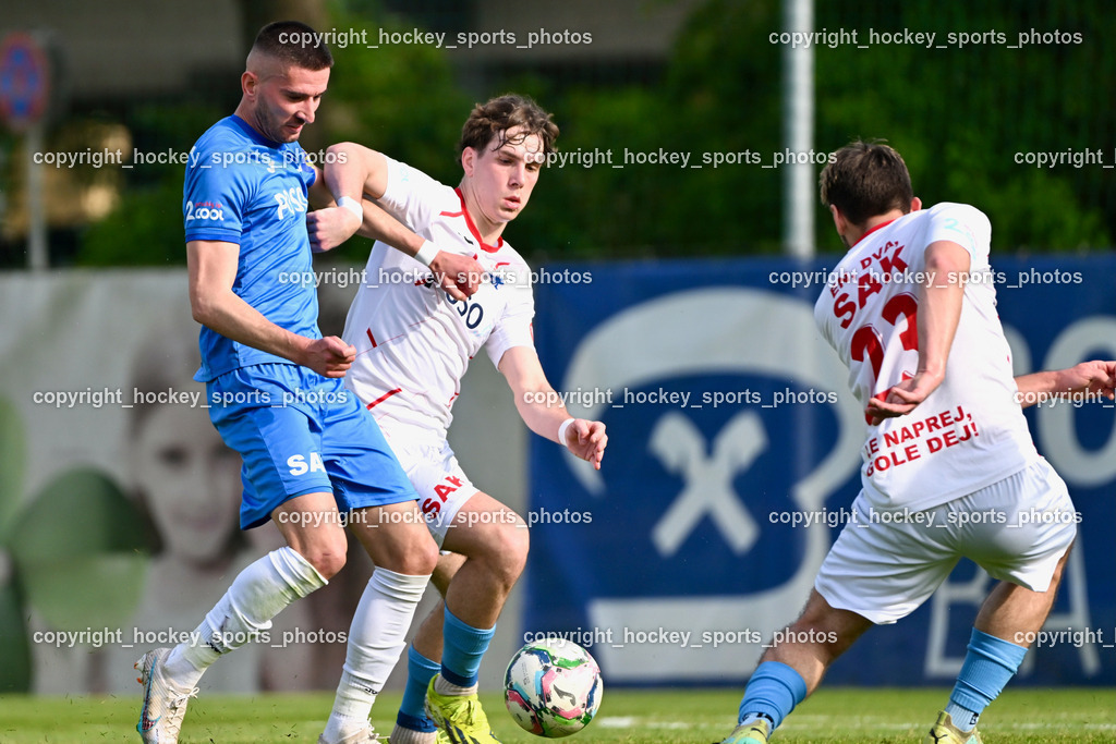 SAK Klagenfurt vs. SVG Bleiburg | #7 Hrvoie Jakovljevic SAK, #4 Raphael Huber SVG Bleiburg, #23 Alen Martinovic SVG Bleiburg, SAK Klagenfurt vs. SVG Bleiburg, SAK Klagenfurt vs. SVG Bleiburg am 11.05.2024 in Klagenfurt (Sportpark Welzenegg), Austria, (Photo by Bernd Stefan)