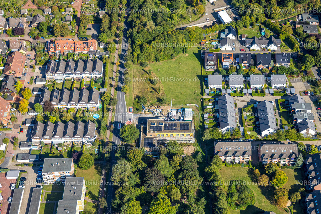 Hamm250901193 | Luftbild, Baustelle mit Neubau Kita Villa Kunterbunt an der Ostwennemarstraße Ecke Alter Uentroper Weg, Reihenhaus Wohnsiedlung, Uentrop, Hamm, Ruhrgebiet, Nordrhein-Westfalen, Deutschland