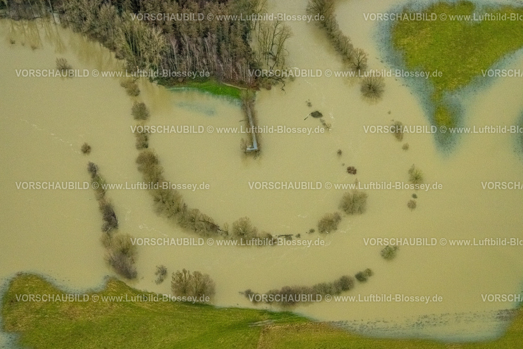 Datteln231204478Lippe | Luftbild vom Hochwasser der Lippe, Weihnachtshochwasser 2023, Fluss Lippe tritt nach starken Regenfällen über die Ufer, Überschwemmungsgebiet Lippemäander an der Lippe Aussichtsplattform, Bäume im Wasser, Hötting, Datteln, Ruhrgebiet, Nordrhein-Westfalen, Deutschland