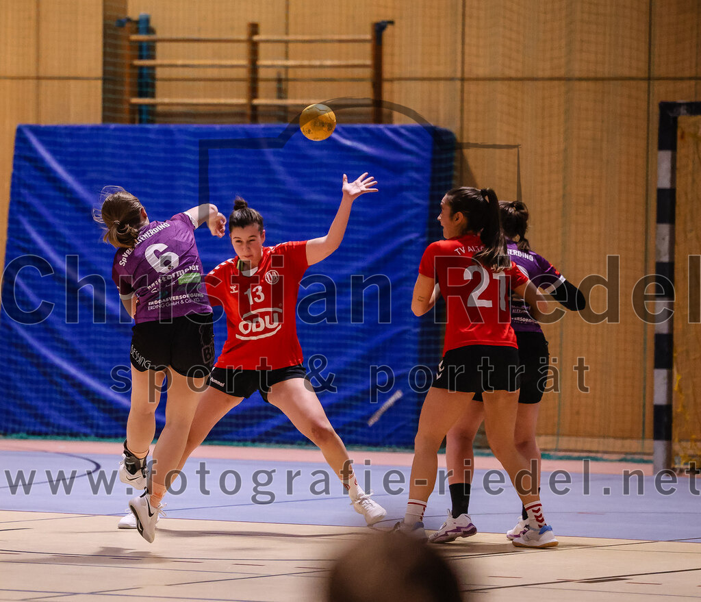 2025-01-18_110_SpVgg_Altenerding_gegen_TV_Altoetting | Erding, Deutschland, 18.01.2025:Handball, Bezirksoberliga Frauen Altbayern 2024 / 2024, 11. Spieltag, SpVgg Altenerding gegen TV Altötting, Endergebnis: 19:24Marlene Mittermeier (SpVgg Altenerding, #6), Stefanie Koller (TV Altötting, #13), Eva Taubeneder (TV Altötting, #21)Foto: Christian Riedel / fotografie-riedel.net