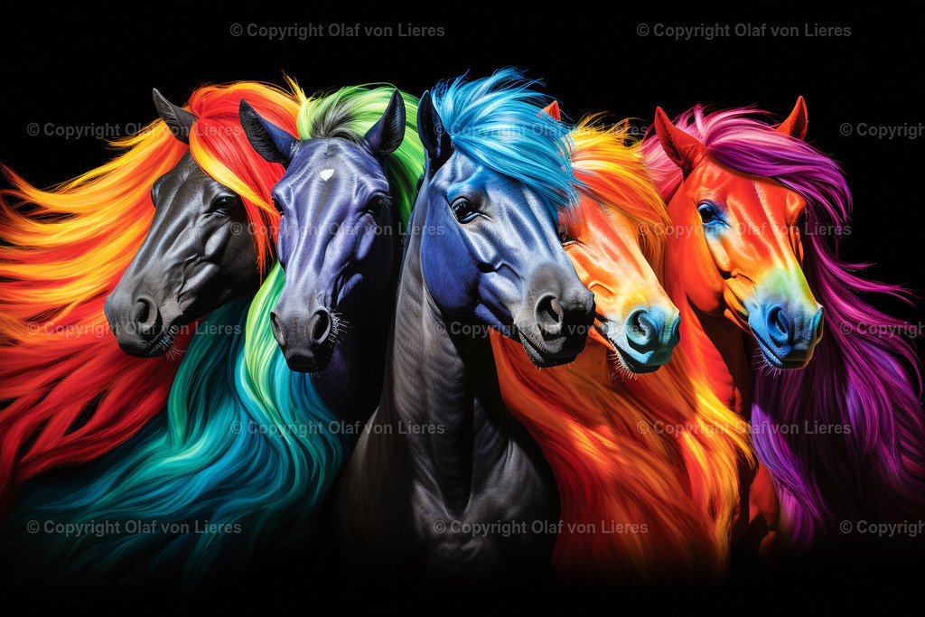 Pferde in bunten Farben | wilde Pferde in bunten Farben