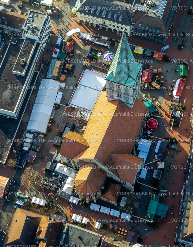 Hamm231200168 | Luftbild, evangelische Pauluskirche und Weihnachtsmarkt auf dem Marktplatz und Kirchplatz im Stadtzentrum, Mitte, Hamm, Ruhrgebiet, Nordrhein-Westfalen, Deutschland