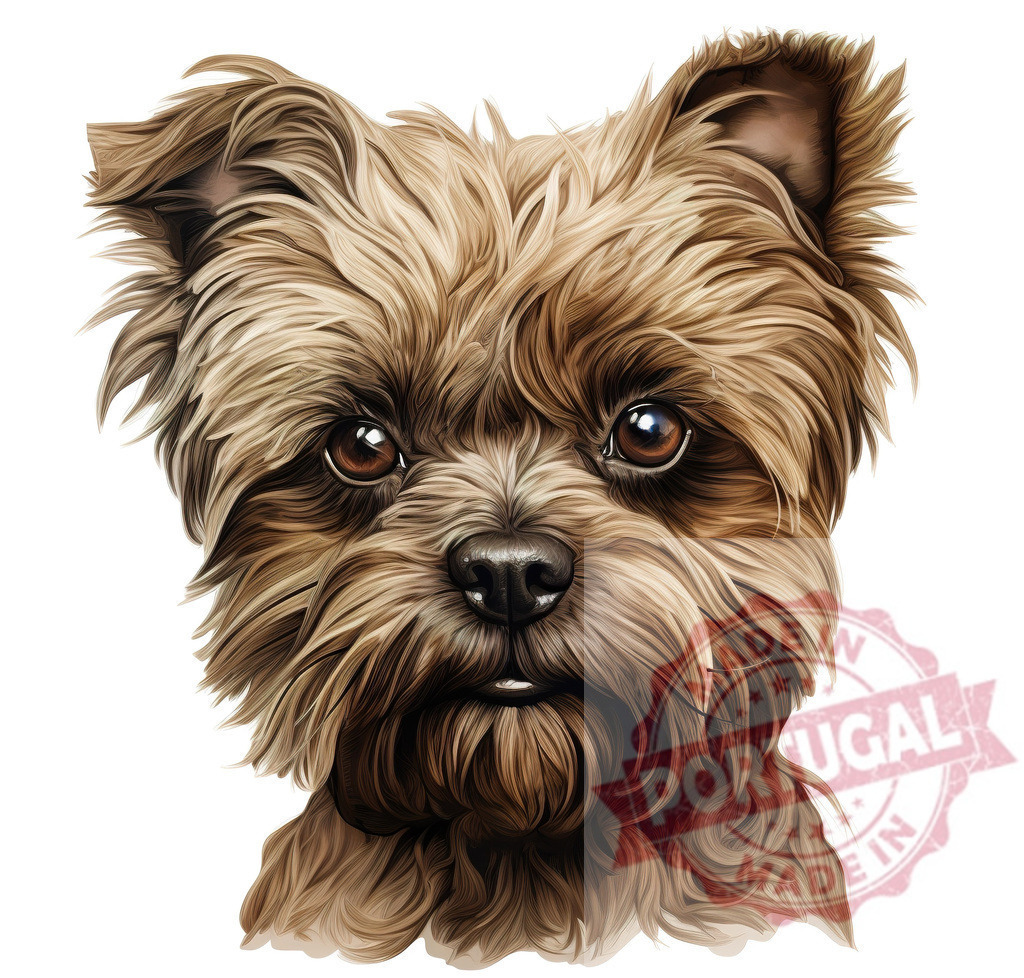 Yorkshire Terrier dog portrait illustration closeup | Professional artful dog portraits Yorkshire Terrier puppy looking directly at the viewer with brown fur on white - Realized with Pictrs.com