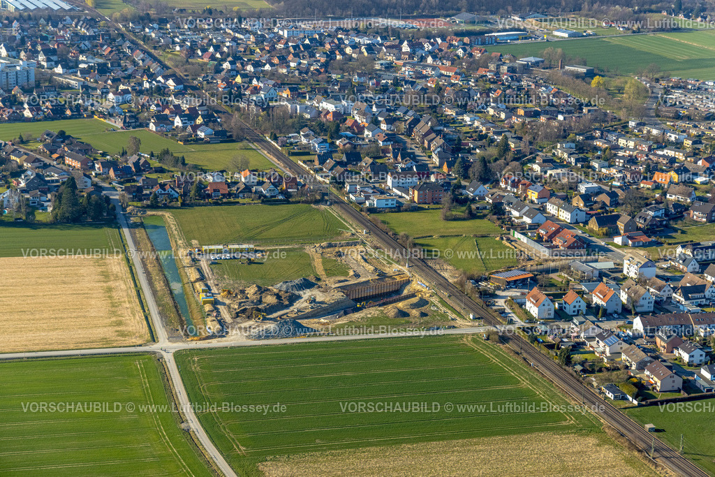 Hamm220304142 | Luftbild, geplanter Haltepunkt in Westtünnen, Baustelle am Südfeldweg und Von-Thünen-Straße für den künftigen Bahnhaltepunkt in Rhynern in Hamm, Ruhrgebiet, Nordrhein-Westfalen, Deutschland