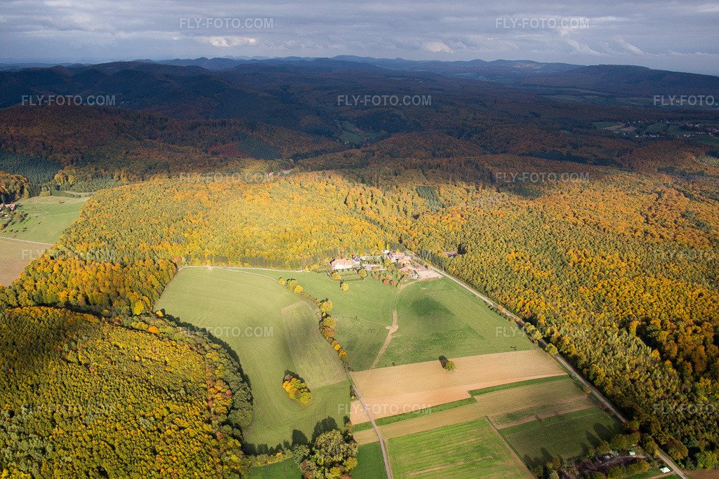 Aerial view: Villa le Riessack in Niederbronn-les-Bains in the state Bas-Rhin, France.Photo: IMG_084706.jpg taken on 10/23/2015 by Werner Riehm/FLY-FOTO.comResolution of the original: 5472 x 3648 px