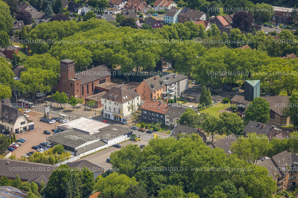 Herne250602011 | Luftbild, evang.-luth. Zionskirche und kath. St. Joseph Kirche, Horsthausen, Herne, Ruhrgebiet, Nordrhein-Westfalen, Deutschland
