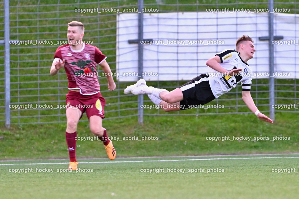 SV Spittal vs. VST Völkermarkt 5.4.2024 | #17 Daniel Ulrich Primusch VST Völkermarkt, #7 Ralph Roman Scheer SV Spittal, Flugeinlage, SV Spittal vs. VST Völkermarkt 5.4.2024, SV Spittal vs. VST Völkermarkt am 05.04.2024 in Spittal an der Drau (Goldeck Stadion), Austria, (Photo by Bernd Stefan)