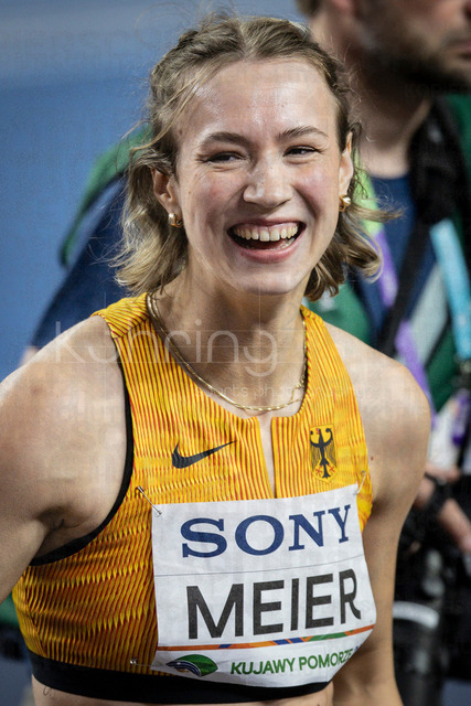 World Athletics Indoor Championships Kujawy Pomorze 26, 22.03.2026 | TORUN, POLAND - MARCH 22:  Hurdler Marlene MEIER (GER) smiling after the final of the World Athletics Indoor Championships Kujawy Pomorze 26 on day 3 / session 2 at Kujawsko-Pomorska Arena Torun on March 22, 2026 in Torun, Poland. 