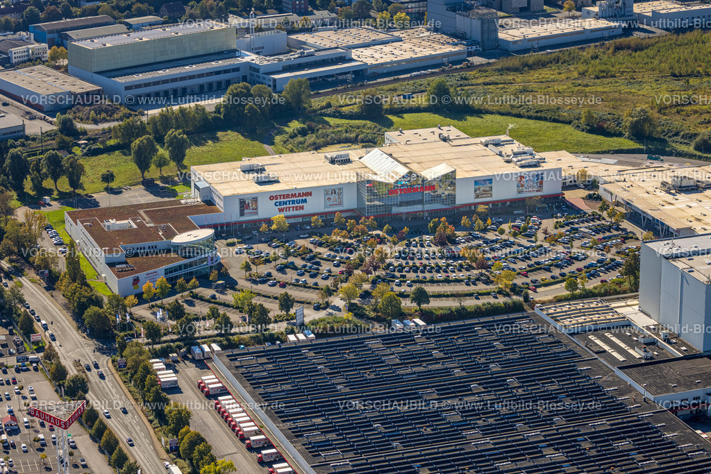Witten241000349 | Luftbild, Ostermann Centrum Witten, Einrichtungscentrum und Möbelhaus mit Parkplatzgelände, grafische Formen, Rüdinghausen, Witten, Ruhrgebiet, Nordrhein-Westfalen, Deutschland