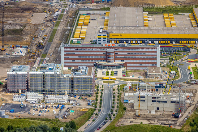 Bochum220603537 | Luftbild, Gewerbegebiet Mark 51/7 mit DHL Logistik, Neubau des O-Werk Campus auf dem ehemaligen Opel-Areal, Laer in Bochum, Ruhrgebiet, Nordrhein-Westfalen, Deutschland