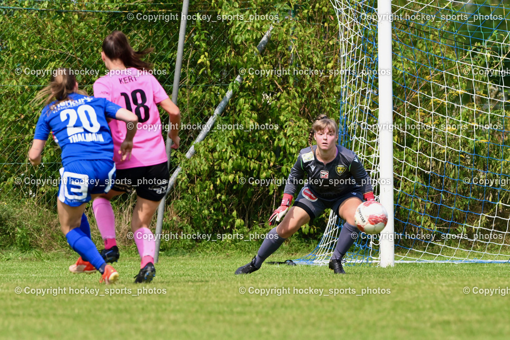Carinthians Hornets vs. GAK 1902 Frauen | #20 Lena Thalmann GAK, #18 Laura Therese Kert Carinthians Hornets, #1 Anja Meier Carinthians Hornets, Carinthians Hornets vs. GAK 1902 Frauen, Carinthians Hornets vs. GAK 1902 Frauen am 01.09.2024 in Sachsenburg (Sportplatz Sachsenburg), Austria, (Photo by Bernd Stefan)