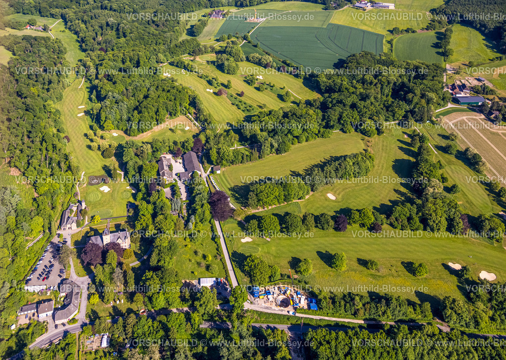 Essen250508938Kettwig | Luftbild, Essener Golf Club Haus Oefte e.V., Schloss und Golfplatz, Kettwig, Essen, Ruhrgebiet, Nordrhein-Westfalen, Deutschland