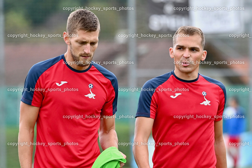 SVG Bleiburg vs. SAK 23.9.2023 | #22 Leo Ejup SAK, #14 Luka Gajic SAK, SVG Bleiburg vs. SAK 23.9.2023, SVG Bleiburg vs. SAK am 23.09.2023 in Bleiburg (Karl Kornberger Stadion), Austria, (Photo by Bernd Stefan)