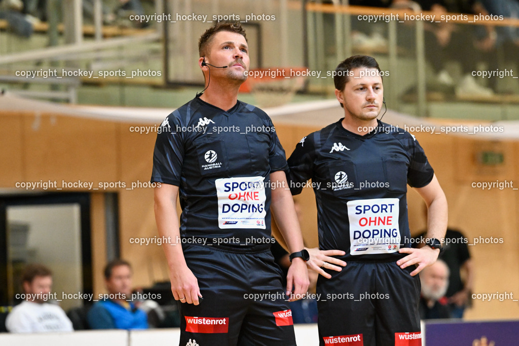 SC Ferlach vs. HC Linz AG 11.10.2023 | BOLIC Denis Referee, HURICH Christoph Referee, SC Ferlach vs. HC Linz AG 11.10.2023, SC Ferlach vs. HC Linz AG am 11.10.2023 in Ferlach (Ballspielhalle Ferlach), Austria, (Photo by Bernd Stefan)