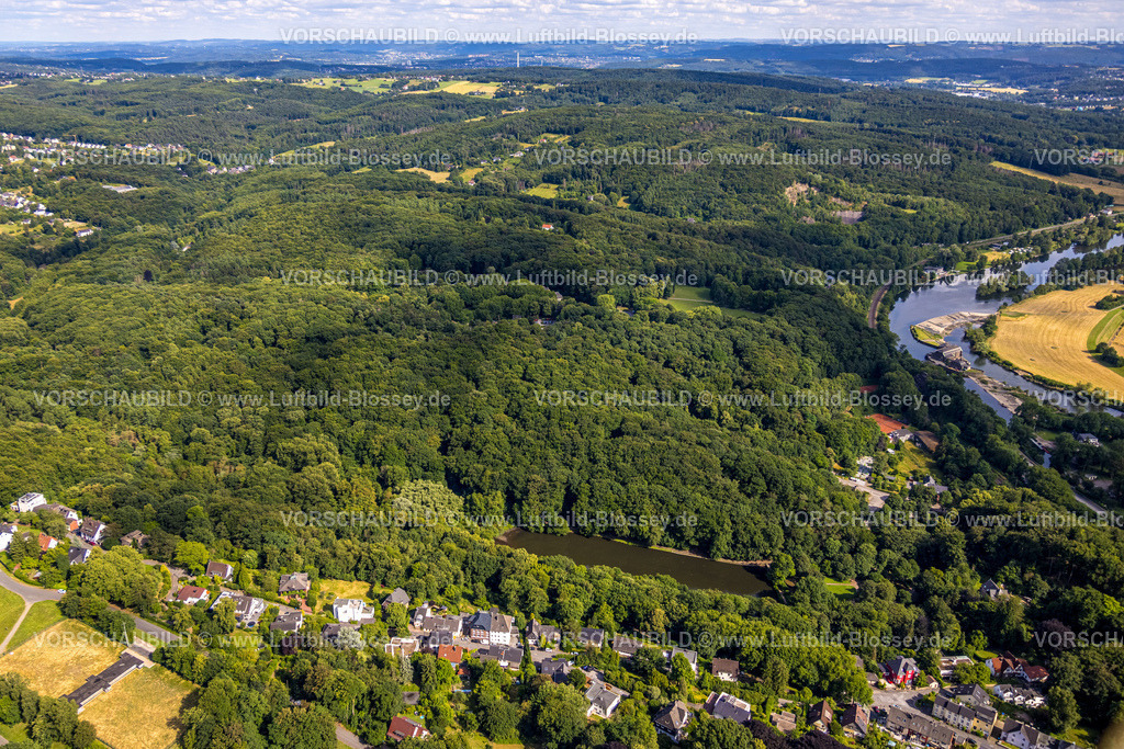 Witten230701274 | Luftbild, Hammerteich im Hohenstein Waldgebiet, Fluss Ruhr und Wasserkraftwerk Hohenstein, Witten, Ruhrgebiet, Nordrhein-Westfalen, Deutschland