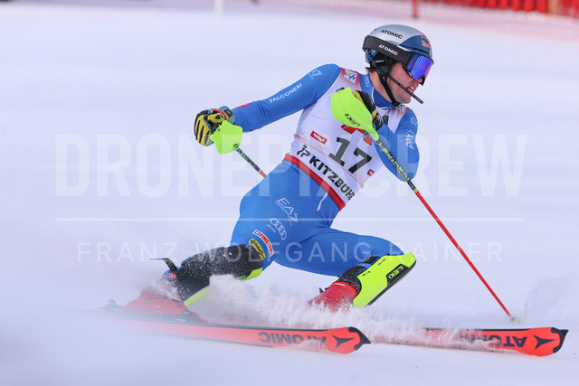Audi FIS Ski World Cup: Men’s Slalom – Hahnenkamm Race, Kitzbuehel | Kitzbuehel, Austria, 25.Jan.26 - Alpine Skiing - FIS World Cup, Hahnenkamm Race, Slalom, men. The image shows VINATZER Alex (ITA, Atomic).