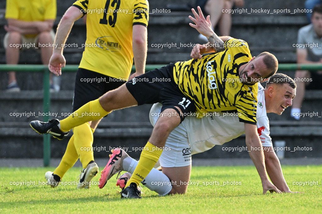 FC Faakersee vs. Rapid Lienz  | #17 Matteo Scheucher FC Faakersee, #19 Gal Zinic Rapid Lienz, FC Faakersee vs. Rapid Lienz , FC Faakersee vs. Rapid Lienz  am 04.08.2024 in Faakersee (Sportplatz Faakersee), Austria, (Photo by Bernd Stefan)