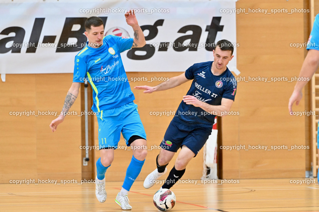 LPSV Kärnten vs. Futsal Versli Klagenfurt | #11 Marcel Vindis versli.at Klagenfurt, #14 Enis Musanovic LPSV-Kärnten, LPSV Kärnten vs. Futsal Versli Klagenfurt, LPSV Kärnten vs. Futsal Versli Klagenfurt am 01.02.2026 in Villach (Ballspielhalle St. Martin), Austria, (Photo by Bernd Stefan)