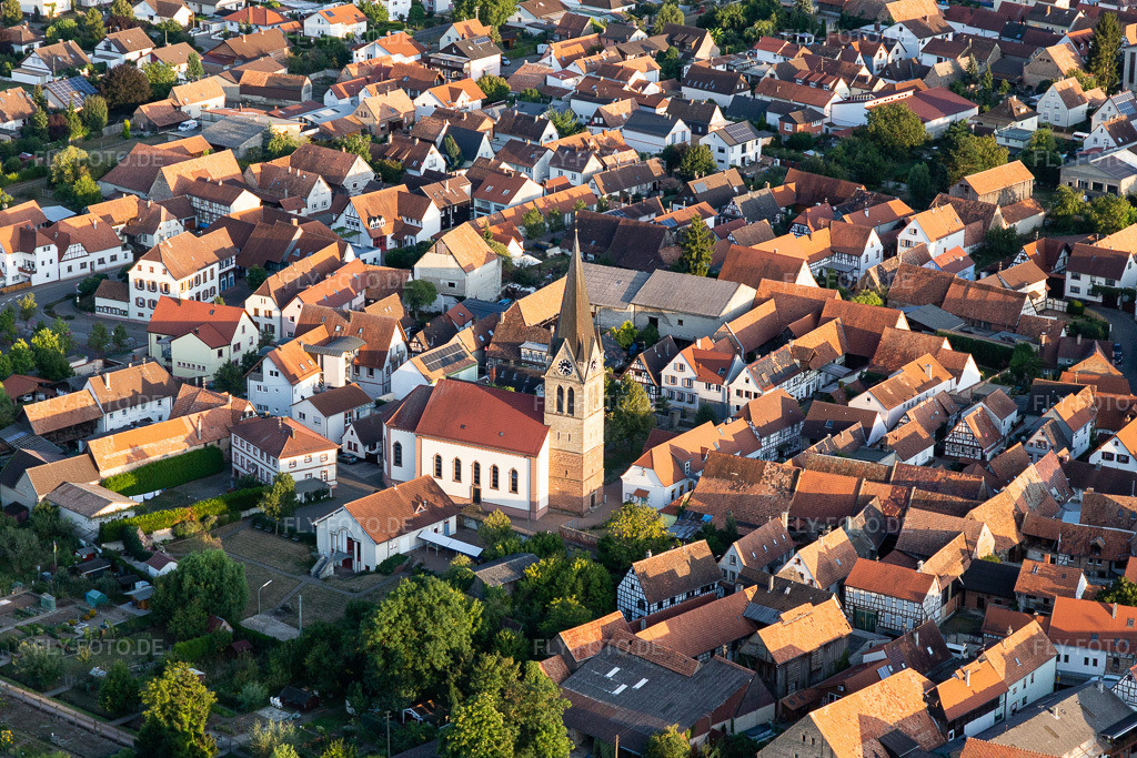 Luftbild: Kirche St. Martin in Steinweiler im Bundesland Rheinland-Pfalz in Deutschland. Foto: IMG_117475.jpg vom 06.09.2019 durch Werner Riehm/FLY-FOTO.de