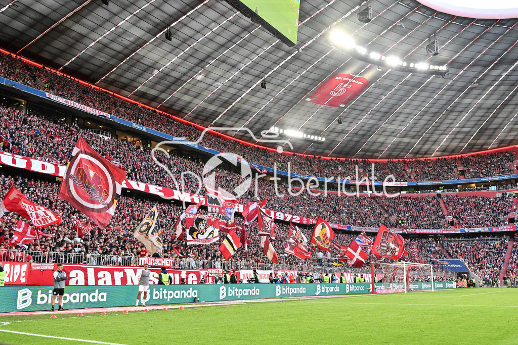 FC Bayern München - VfB Stuttgart | MUNICH, GERMANY - 19. APRIL: the Fans from Munich - Suedkurve - during the Bundesliga Match between FC Bayern Munich vs. VfB Stuttgart at Matchday 30 at Allianz Arena / DFL REGULATIONS PROHIBIT ANY USE OF PHOTOGRAPHS AS IMAGE SEQUENCES AND/OR QUASI-VIDEO