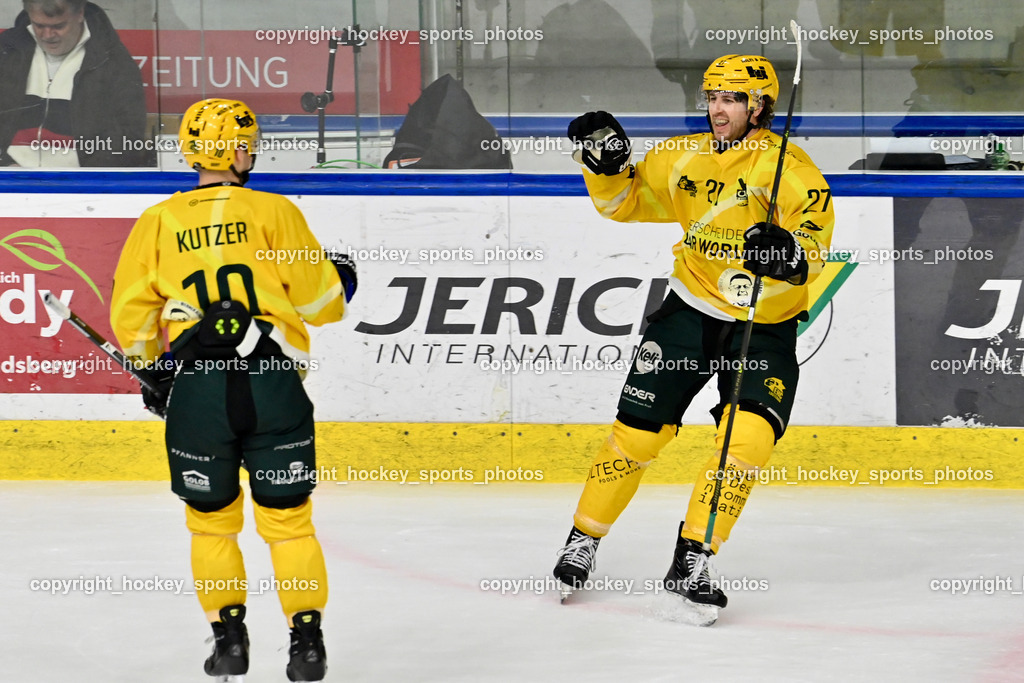 ATSE Graz vs. EHC Lustenau | Jubel EHC Lustenau, #27 D’Alvise Christopher EHC Lustenau, #10 Kutzer Jonas EHC Lustenau, ATSE Graz vs. EHC Lustenau, ATSE Graz vs. EHC Lustenau am 14.02.2026 in Graz (Merkur Eishalle ), Austria, (Photo by Bernd Stefan)