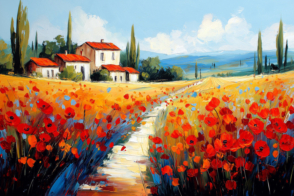 2508020 - Mohnblumenfeld in der Toskana | Wunderschöne toskanische Landschaft mit Mohnblumen. Bestelle dieses Motiv als hochwertigen Kunstdruck, z.B. auf Leinwand oder hinter Acrylglas in vielen Formaten.