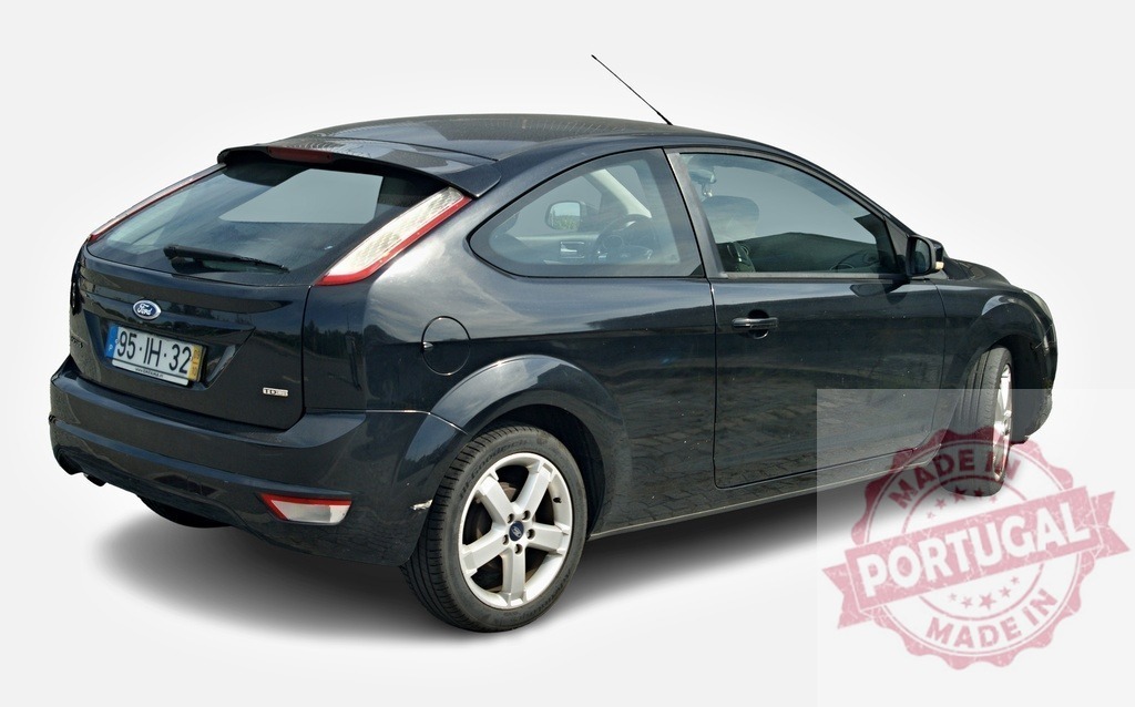 Black Ford Focus hatchback car white background | Black Ford Focus hatchback parked presenting modern transportation - Realized with Pictrs.com